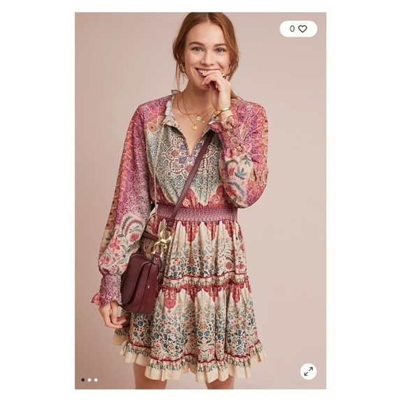 SIDDHARTHA BANSAL Anthropologie Dakota Long Sleeve Peasant Mini Dress Small - Picture 2 of 8